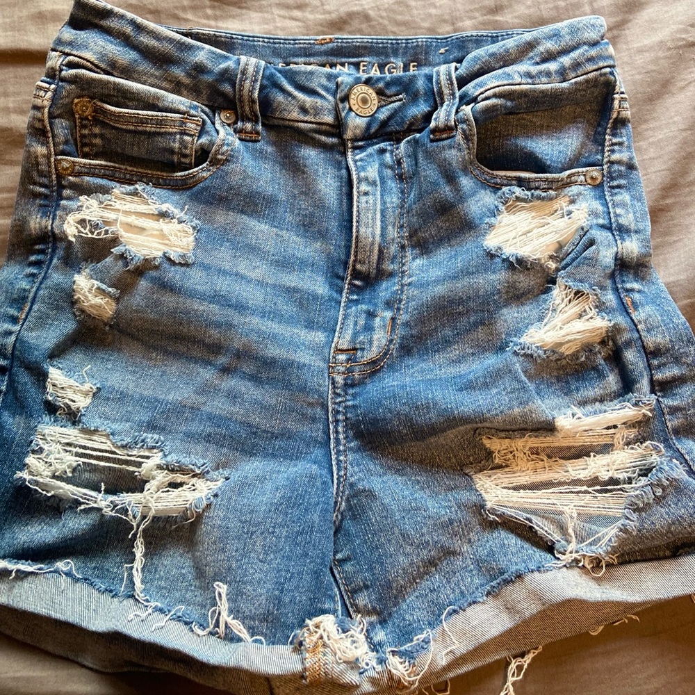 Distressed high waisted jean shorts